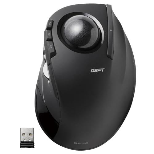 ELECOM DEFT Trackball Maus, 2,4 GHz kabellos, Fingersteuerung, 8-Tasten-Funktion mit Glatt Abtastung, ergonomisches Design, optischer Windows11, macOS M-DT2DRBK von ELECOM