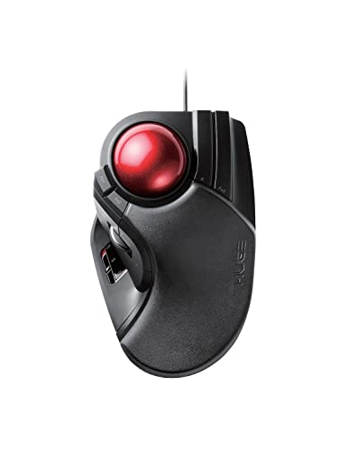 ELECOM Kabelgebundene Fingerbedienung, große Trackball-Maus, 8-Tasten-Funktion mit glatter Tracking, präziser optischer Gaming-Sensor, Handballenauflage (M-HT1URBK) von ELECOM