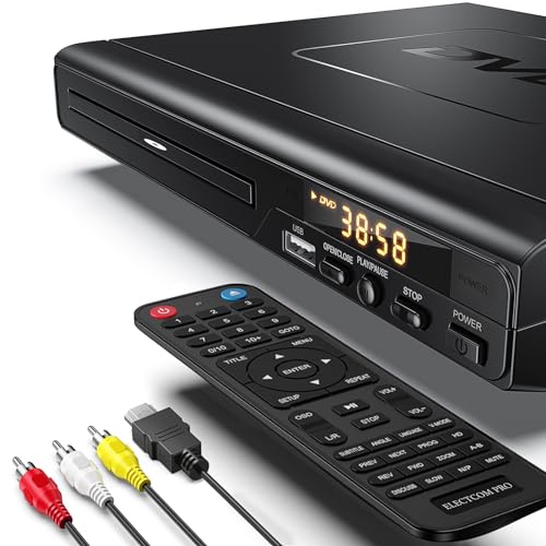 ELECTCOM PRO DVD Player für Fernseher (HD 1080P), Regionen Frei DVD Player Hdmi für Fernseher, HDMI und RCA in der Verpackung Enthalten, DVD-Spieler für Senioren von ELECTCOM PRO