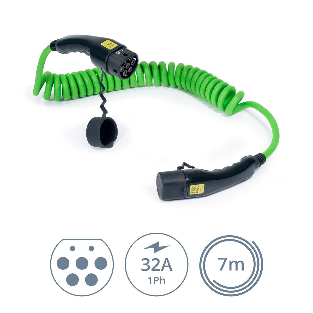 Ladekabel Typ2 | 7,4kW | 32A | 1-phasig | Mode 3 | spiral Ladekabel Typ2 | 7,4kW | 32A | 1-phasig | Mode 3 | spiral von ELECTRIC-WAYS
