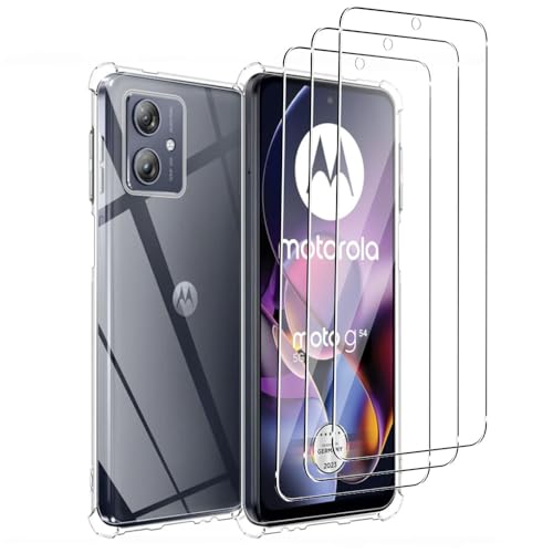 Weideworld Schutzhülle für Motorola Moto G54 + [3 Stück] Hartglas, weich, TPU, Silikon, Air-Cushion Schutzhülle, für Motorola Moto G54, transparent von ELECTRO-WEIDEWORLD