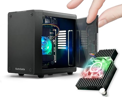 ElectroCookie Mini-PC-Gehäuse für Raspberry Pi 5 mit aktivem RGB-Beleuchtungskühler (mattschwarz) von ELECTROCOOKIE