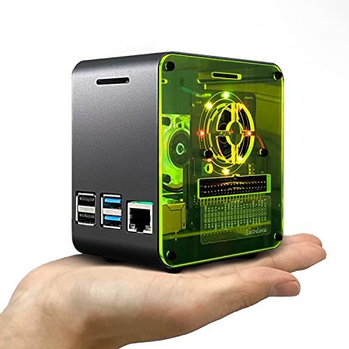 ElectroCookie Raspberry Pi 4 Gehäuse, Miniatur Desktop Aluminiumgehäuse mit Lüfter und Farbwechsel-Umgebungslicht (Mattschwarz & Neon) von ELECTROCOOKIE