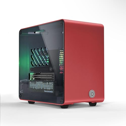 ElectroCookie Raspberry Pi 5 Gehäuse, Aluminium-Mini-Tower-Gehäuse mit Lüfter und farbwechselndem Umgebungslicht (rot) von ELECTROCOOKIE