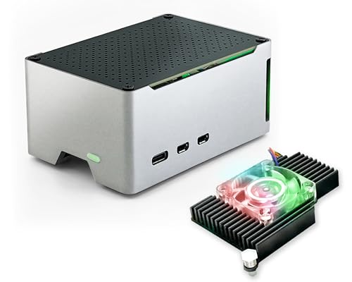 ElectroCookie Raspberry Pi 5 Gehäuse, kompaktes Aluminiumgehäuse mit aktivem Lüfter (Silber) von ELECTROCOOKIE