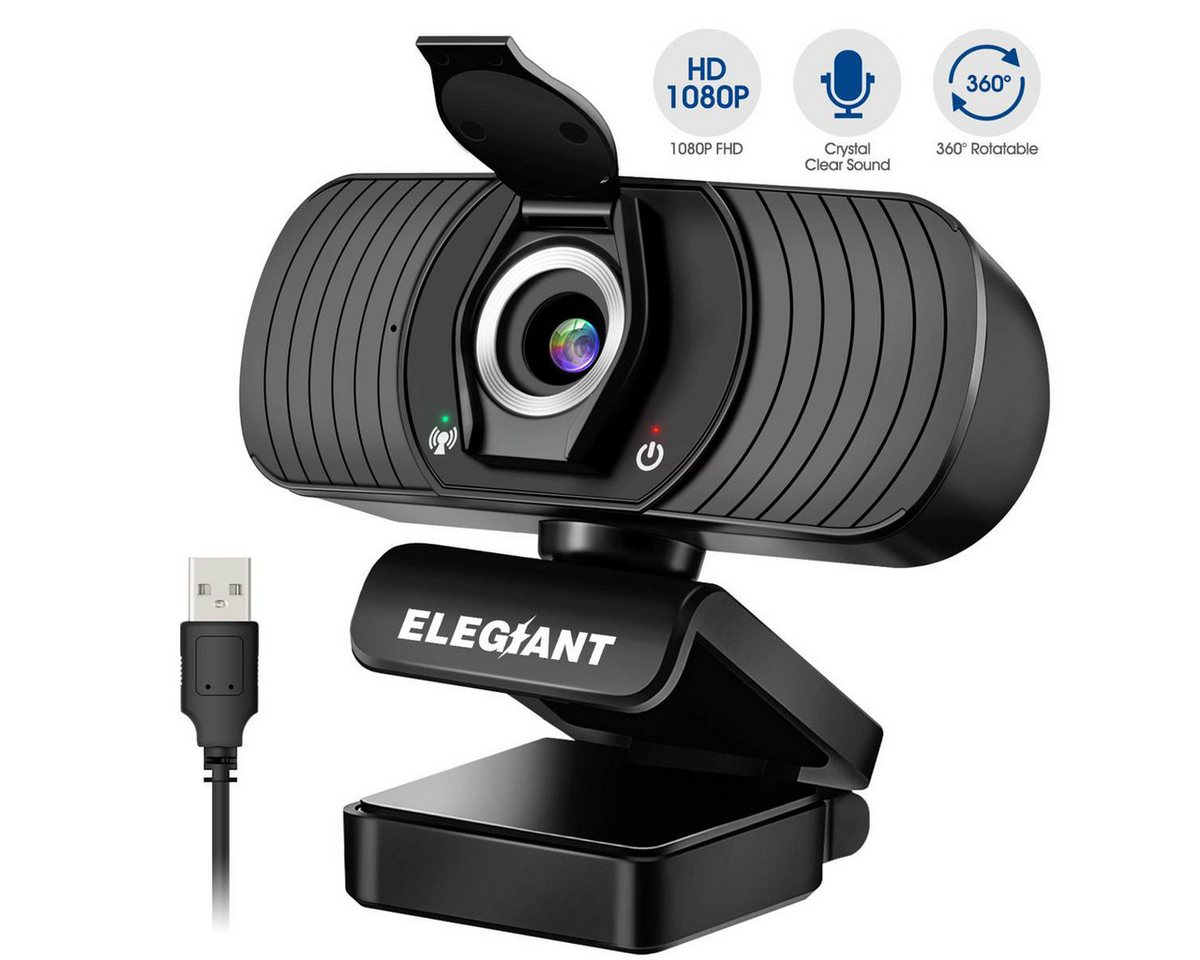 ELEGIANT ELEGIANT EGC-C01 Webcam – USB Kamera mit FullHD-Auflösung Full HD-Webcam (gestochen scharfe Bilder dank FullHD, und integriertem Mikrofon) von ELEGIANT