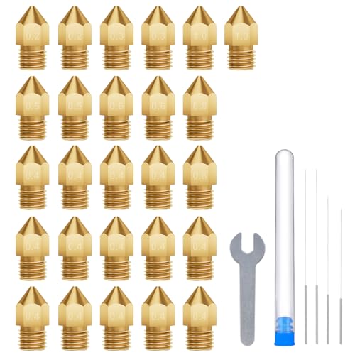 ELEGOO 26pcs MK8 Düsen Multi Size, 3D Drucker Messing Hotend Düsen 0.2mm/0.3mm/0.4mm/0.5mm/0.6mm/0.8mm/1.0mm mit DIY Tools Kompatibel mit Neptune 3 Serie und mehr von ELEGOO