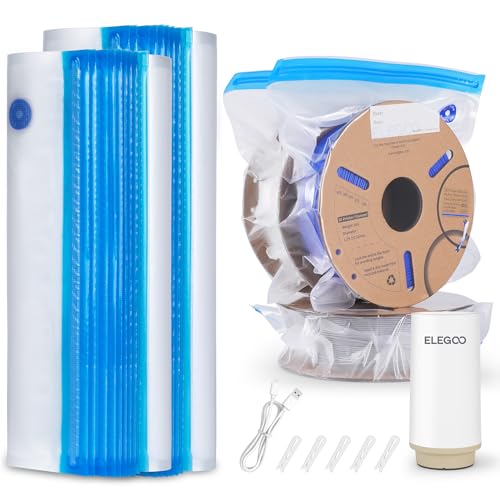 ELEGOO 3D-Druck Filament Aufbewahrung Vakuum-Kit mit Automatischer Pumpe und Dichtung Clips, 30 Verdickte Versiegelte Beutel in 2 Größen, Staubdicht und Feuchtigkeitsbeständig für Trockenhaltung von ELEGOO