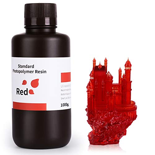 ELEGOO 3D Drucker Resin, UV 405nm Standard Resin mit Hohe Präzision und Schnelle UV-Härtung für MSLA/DLP/LCD 3D Drucker, Photopolymer-Kunstharz Flüssige 3D-Druckmaterialien, Klarrot 1000g von ELEGOO