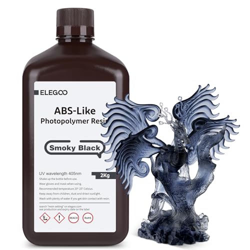 ELEGOO 405nm ABS-Like Resin, LCD UV Rapid Resin Hohe Präzision, Nicht Spröde, Nicht Giftig für LCD/DLP 3D Drucker Photopolymer Harz 2kg Rauchiges Schwarz von ELEGOO