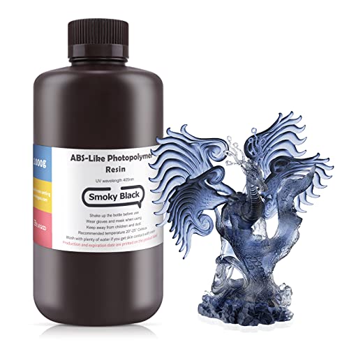 ELEGOO 405nm ABS-Like Resin, LCD UV Rapid Resin Hohe Präzision, Nicht Spröde, Nicht Giftig für LCD/DLP 3D Drucker Photopolymer Resin 1000g Smoky Schwarz von ELEGOO