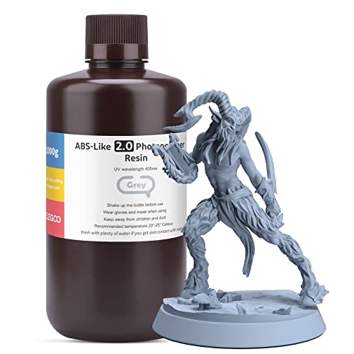 ELEGOO 405nm ABS-Like Resin 2.0, LCD UV Rapid Resin Hohe Präzision, Nicht Spröde, Nicht Giftig für LCD/DLP 3D Drucker Photopolymer Resin 1000g Grau von ELEGOO