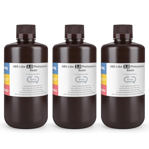 ELEGOO 405nm ABS-Like Resin 3.0, LCD UV Rapid Resin Hohe Präzision, Nicht Spröde, Verbesserte Festigkeit für LCD/DLP 3D Drucker Photopolymer Resin Grau 1000g,3pcs von ELEGOO