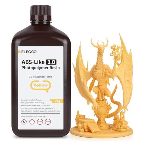 ELEGOO 405nm ABS-Like Resin 3.0, LCD UV Rapid Resin Hohe Präzision, Nicht Spröde, Verbesserte Festigkeit und Zähigkeit für LCD/DLP 3D Drucker Photopolymer Harz 2000g Gelb von ELEGOO