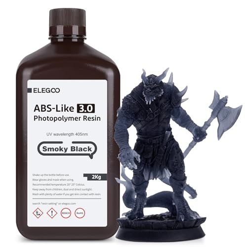 ELEGOO 405nm ABS-Like Resin 3.0, LCD UV Rapid Resin Hohe Präzision, Nicht Spröde, Verbesserte Festigkeit und Zähigkeit für LCD/DLP 3D Drucker Photopolymer Harz 2000g Rauchiges Schwarz von ELEGOO