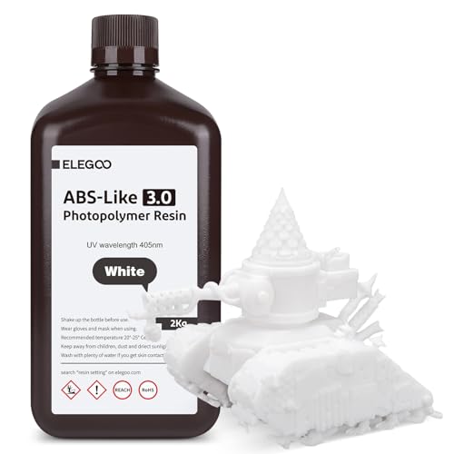 ELEGOO 405nm ABS-Like Resin 3.0, LCD UV Rapid Resin Hohe Präzision, Nicht Spröde, Verbesserte Festigkeit und Zähigkeit für LCD/DLP 3D Drucker Photopolymer Harz Weiß 2000g von ELEGOO