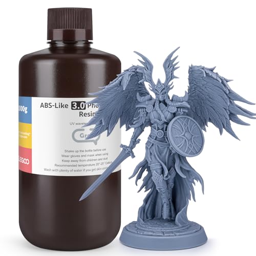 ELEGOO 405nm ABS-Like Resin 3.0, LCD UV Rapid Resin Hohe Präzision, Nicht Spröde, Verbesserte Festigkeit und Zähigkeit für LCD/DLP 3D Drucker Photopolymer Resin Grau 1000g von ELEGOO