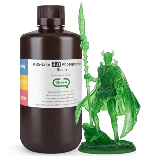 ELEGOO 405nm ABS-Like Resin 3.0, UV-Härtendes 3D Resin mit Hohe Präzision, Nicht Spröde, Nicht Giftig für LCD/DLP 3D Drucker Photopolymer Harz Klargrün 1000g von ELEGOO