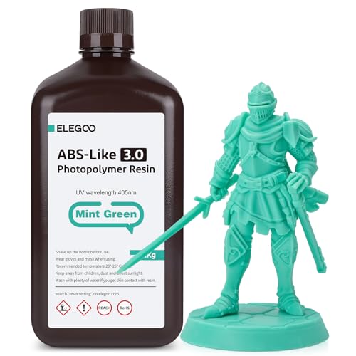 ELEGOO 405nm ABS-Like Resin 3.0, UV-Härtendes 3D Resin mit Hohe Präzision, Nicht Spröde, Nicht Giftig für LCD/DLP 3D Drucker Photopolymer Harz Minzgrün 2000g von ELEGOO
