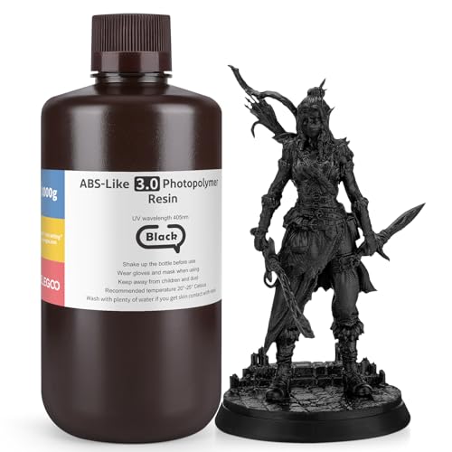 ELEGOO 405nm ABS-Like Resin 3.0, UV-Härtendes 3D Resin mit Hohe Präzision, Nicht Spröde, Nicht Giftig für LCD/DLP 3D Drucker Photopolymer Harz Schwarz 1000g von ELEGOO