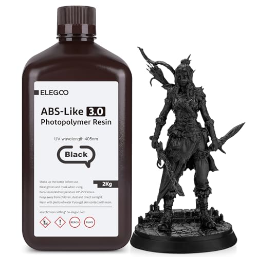 ELEGOO 405nm ABS-Like Resin 3.0, UV-Härtendes 3D Resin mit Hohe Präzision, Nicht Spröde, Verbesserte Festigkeit und Zähigkeit für LCD/DLP 3D Drucker Photopolymer Harz Schwarz 2000g von ELEGOO