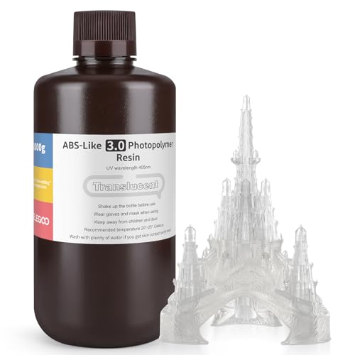 ELEGOO 405nm ABS-Like Resin 3.0, UV-Härtendes 3D Resin mit Hohe Präzision, Nicht Spröde, Verbesserte Festigkeit und Zähigkeit für LCD/DLP 3D Drucker Photopolymer Harz Transluzent 1000g von ELEGOO