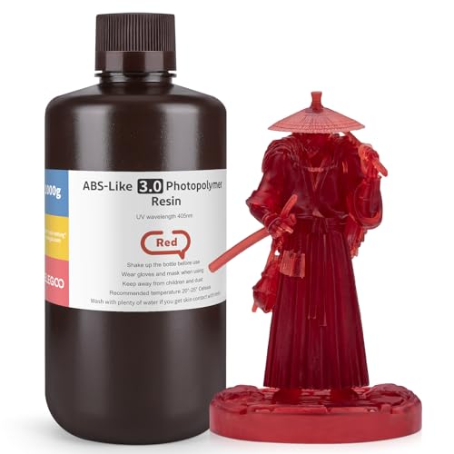 ELEGOO 405nm ABS-Like Resin 3.0, UV-Härtendes 3D Resin mit Hohe Präzision, Nicht Spröde,Verbesserte Festigkeit und Zähigkeit für LCD/DLP 3D Drucker Photopolymer Harz Klarrot 1000g von ELEGOO