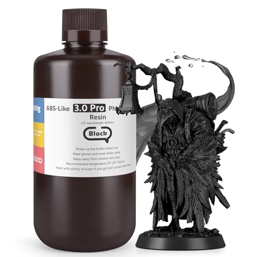 ELEGOO 405nm ABS-Like Resin 3.0 Pro, UV-Härtendes 3D Resin mit Hohe Präzision, Nicht Spröde, Nicht Giftig für LCD/DLP 3D Drucker Photopolymer Harz Schwarz 1000g von ELEGOO