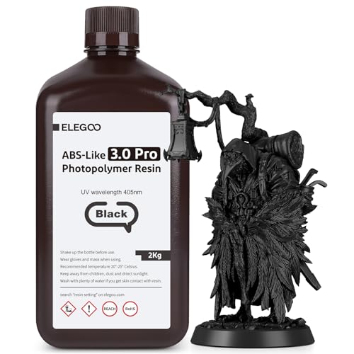 ELEGOO 405nm ABS-Like Resin 3.0 Pro, UV-Härtendes 3D Resin mit Hohe Präzision, Nicht Spröde, Nicht Giftig für LCD/DLP 3D Drucker Photopolymer Harz Schwarz 2000g von ELEGOO