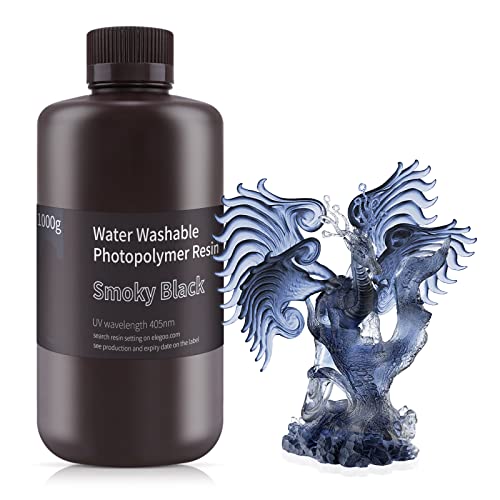 ELEGOO 405nm Wasser Waschbares Resin, 3D Drucker Rapid Resin für LCD UV Härtung Photopolymer 3D Drucker 1000g Smoky Schwarz von ELEGOO