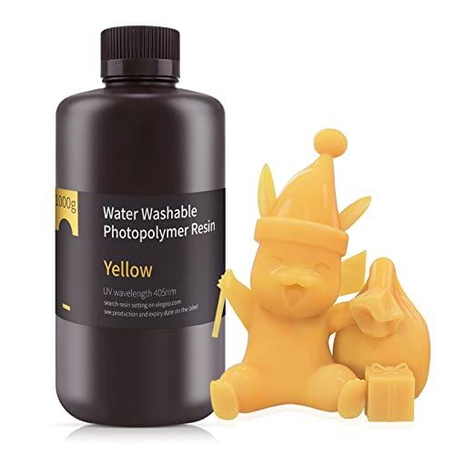 ELEGOO 405nm Wasser Waschbares Resin, Water Washable 3D Drucker Rapid Harz für LCD UV Härtung Photopolymer 3D Drucker 1000g Gelb von ELEGOO