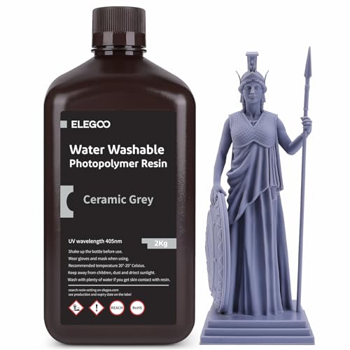 ELEGOO 405nm Wasser Waschbares Resin, Water Washable 3D Drucker Rapid Harz für LCD UV Härtung Photopolymer 3D Drucker 2kg Grau von ELEGOO