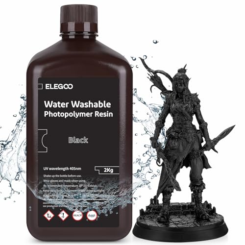 ELEGOO 405nm Wasser Waschbares Resin, Water Washable 3D Drucker Rapid Harz für LCD UV Härtung Photopolymer 3D Drucker 2kg Schwarz von ELEGOO
