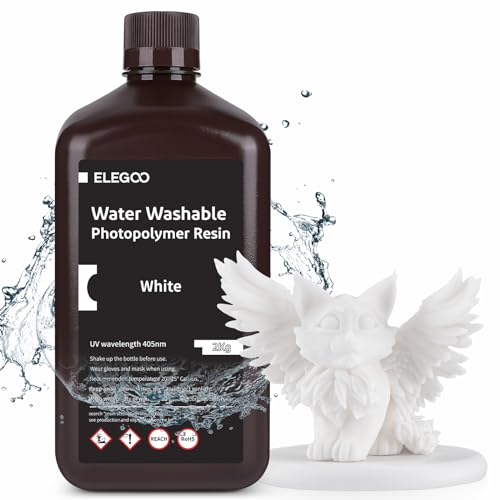 ELEGOO 405nm Wasser Waschbares Resin, Water Washable 3D Drucker Rapid Harz für LCD UV Härtung Photopolymer 3D Drucker 2kg Weiß von ELEGOO