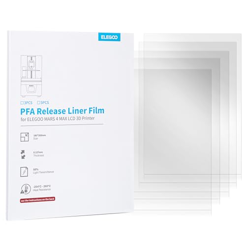 ELEGOO 5er-Set PFA-Folie für Mars 4 Max Resin 3D Drucker, PFA Release Liner Film mit Stärkerer Release-Funktion und 95% Lichtdurchlässigkeit, 260 * 185 mm, 0,127 mm Dicke ELEGOO 5er-Set PFA-Folie für Mars 4 Max Resin 3D Drucker, PFA Release Liner Film mit Stärkerer Release-Funktion und 95% Lichtdurchlässigkeit, 260 * 185 mm, 0,127 mm Dicke von ELEGOO