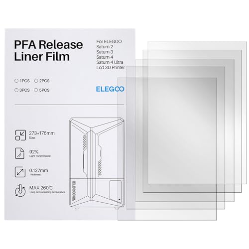 ELEGOO 5er-Set PFA-Folie, PFA Release Liner Film für Saturn 2, Saturn 3, Saturn 4 und 4 Ultra Resin 3D Drucker, 273 mm * 176 mm * 0,127 mm, mit stärkerer Trennleistung ELEGOO 5er-Set PFA-Folie, PFA Release Liner Film für Saturn 2, Saturn 3, Saturn 4 und 4 Ultra Resin 3D Drucker, 273 mm * 176 mm * 0,127 mm, mit stärkerer Trennleistung von ELEGOO