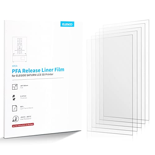 ELEGOO 5er-Set PFA-Folie für ELEGOO Saturn und Saturn S Resin 3D Drucker PFA Release Liner Film 260 * 185 mm und 0,127 mm Dicke mit stärkerer Release-Funktionalität von ELEGOO