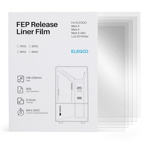 ELEGOO 5er-Set FEP-Folie für Mars 4 / Mars 5 / Mars 5 Ultra Resin 3D Drucker, FEP Release Film mit 95% Lichtdurchlässigkeit, 206 * 146 mm, 0,15 mm Dicke von ELEGOO