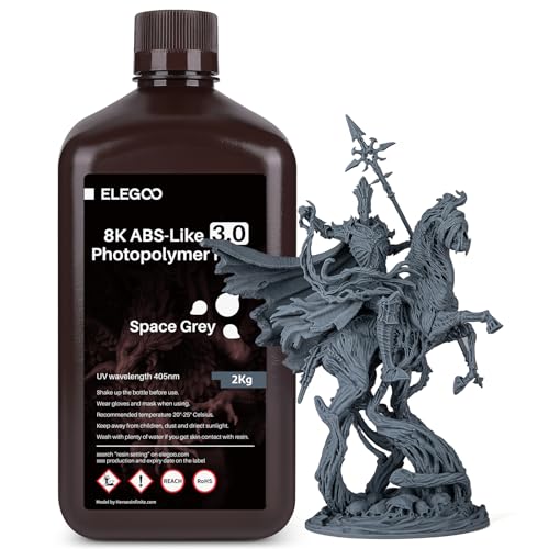 ELEGOO 8K ABS-Like Resin 3.0, UV-Härtendes 3D Resin mit Hohe Präzision, Nicht Spröde, Verbesserte Festigkeit und Zähigkeit für LCD/DLP 3D Drucker Photopolymer Harz Raumgrau 2000g von ELEGOO
