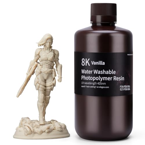 ELEGOO 8K Wasser Abwaschbar 3D Drucker Resin 1000g Vanille, 405nm LCD UV-Härtung Water Washable Resin 3D Printer resin für LCD/SLA Resin 3D Drucker von ELEGOO
