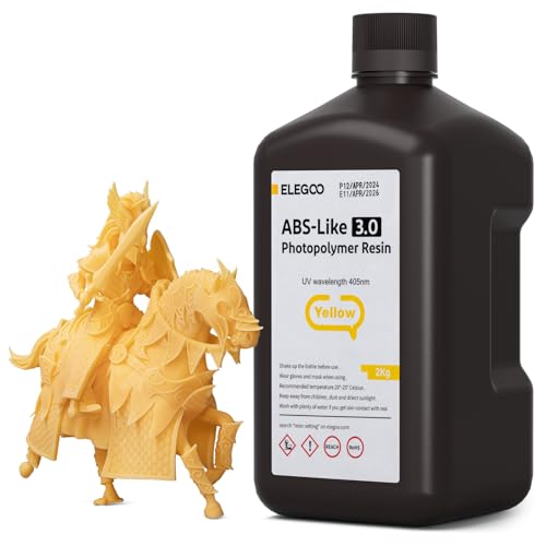 ELEGOO ABS-Like 3.0 3D Drucker Resin Gelb 2000g, 405nm UV-Härtendes 3D Printer Harz mit Hoher Zugfestigkeit und Biegefestigkeit für MSLA/LCD/DLP 3D Drucker von ELEGOO