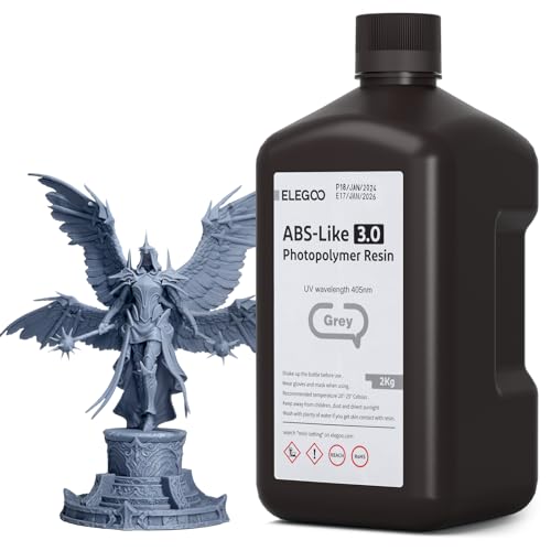ELEGOO ABS-Like 3.0 3D Drucker Resin Grau 2000g, 405nm UV-Härtendes 3D Printer Harz mit Hoher Zugfestigkeit und Biegefestigkeit für MSLA/LCD/DLP 3D Drucker von ELEGOO