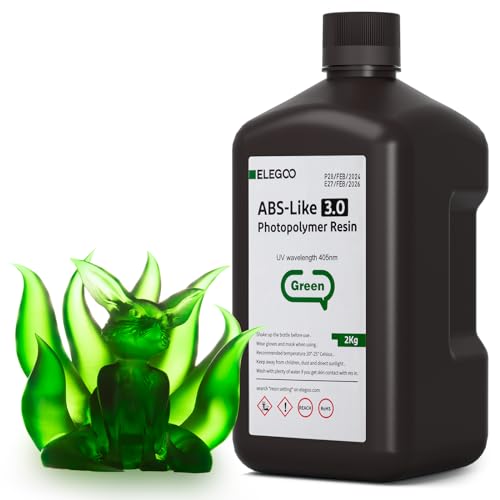ELEGOO ABS-Like 3.0 3D Drucker Resin Klargrün 2000g, 405nm UV-Härtendes 3D Printer Harz mit Hoher Zugfestigkeit und Biegefestigkeit für MSLA/LCD/DLP 3D Drucker von ELEGOO