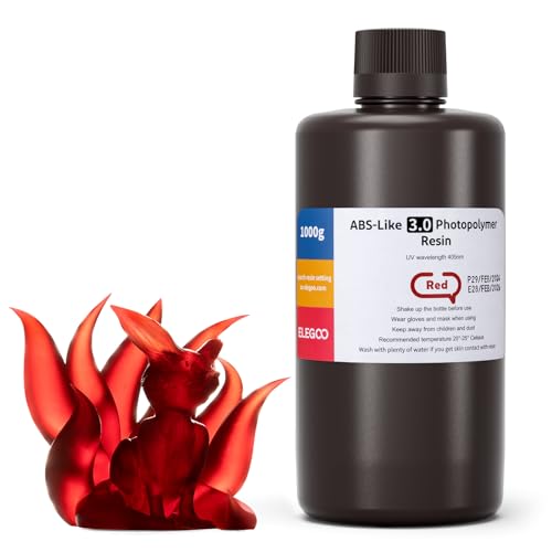 ELEGOO ABS-Like 3.0 3D Drucker Resin Klarrot 1000g, 405nm UV-Härtendes 3D Printer Harz mit Hoher Zugfestigkeit und Biegefestigkeit für MSLA/LCD/DLP 3D Drucker von ELEGOO