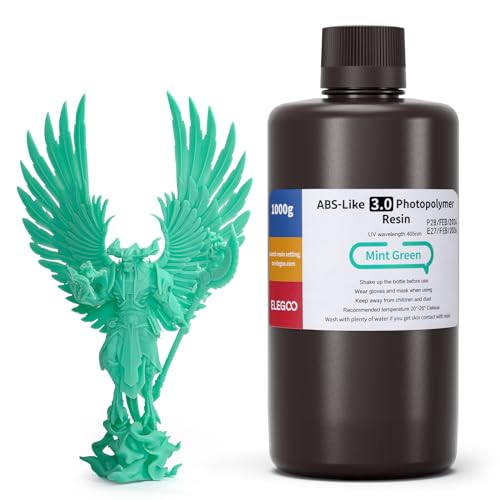 ELEGOO ABS-Like 3.0 3D Drucker Resin Minzgrün 1000g, 405nm UV-Härtendes 3D Printer Harz mit Hoher Zugfestigkeit und Biegefestigkeit für MSLA/LCD/DLP 3D Drucker von ELEGOO