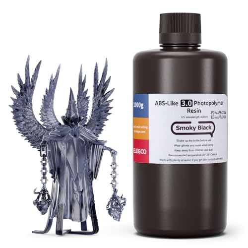 ELEGOO ABS-Like 3.0 3D Drucker Resin Rauchiges Schwarz 1000g, 405nm UV-Härtendes 3D Printer Harz mit Hoher Zugfestigkeit und Biegefestigkeit für MSLA/LCD/DLP 3D Drucker von ELEGOO