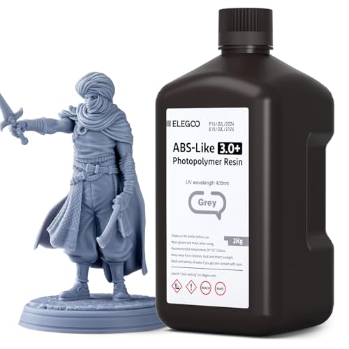 ELEGOO ABS-Like 3.0 Plus 3D Drucker Resin Grau 2000g, Hohe Hitzebeständigkeit 3D-Drucker Harz, Niedrigere Viskosität und Schrumpfung, 405nm LCD-UV-Aushärtung für MSLA/LCD/DLP 3D-Drucker von ELEGOO