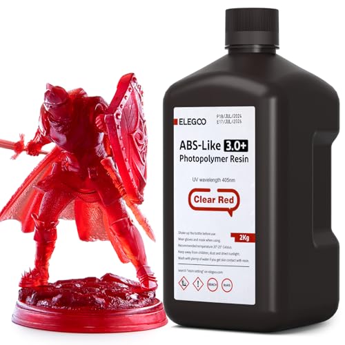ELEGOO ABS-Like 3.0 Plus 3D Drucker Resin Klarrot 2000g, Hohe Hitzebeständigkeit 3D-Drucker Harz, Niedrigere Viskosität und Schrumpfung, 405nm LCD-UV-Aushärtung für MSLA/LCD/DLP 3D-Drucker von ELEGOO