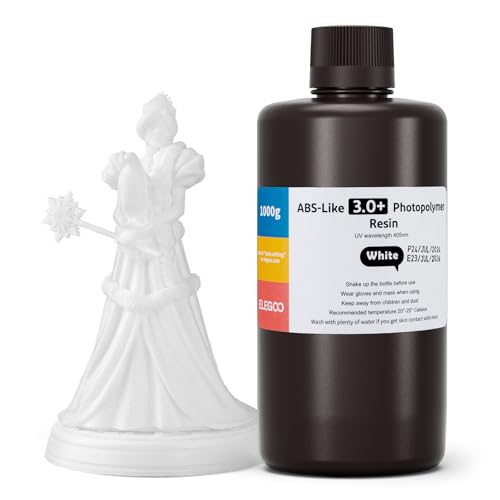 ELEGOO ABS-Like 3.0 Plus 3D Drucker Resin Weiß 1000g, Hohe Hitzebeständigkeit 3D-Drucker Harz, Niedrigere Viskosität und Schrumpfung, 405nm LCD-UV-Aushärtung für MSLA/LCD/DLP 3D-Drucker ELEGOO ABS-Like 3.0 Plus 3D Drucker Resin Weiß 1000g, Hohe Hitzebeständigkeit 3D-Drucker Harz, Niedrigere Viskosität und Schrumpfung, 405nm LCD-UV-Aushärtung für MSLA/LCD/DLP 3D-Drucker von ELEGOO