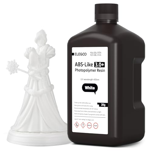 ELEGOO ABS-Like 3.0 Plus 3D Drucker Resin Weiß 2000g, Hohe Hitzebeständigkeit 3D-Drucker Harz, Niedrigere Viskosität und Schrumpfung, 405nm LCD-UV-Aushärtung für MSLA/LCD/DLP 3D-Drucker ELEGOO ABS-Like 3.0 Plus 3D Drucker Resin Weiß 2000g, Hohe Hitzebeständigkeit 3D-Drucker Harz, Niedrigere Viskosität und Schrumpfung, 405nm LCD-UV-Aushärtung für MSLA/LCD/DLP 3D-Drucker von ELEGOO